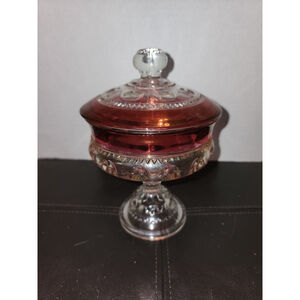 King's Crown - Ruby Flashed Lidded Compote‎ or Candy Dish by Tiffin-Franciscan